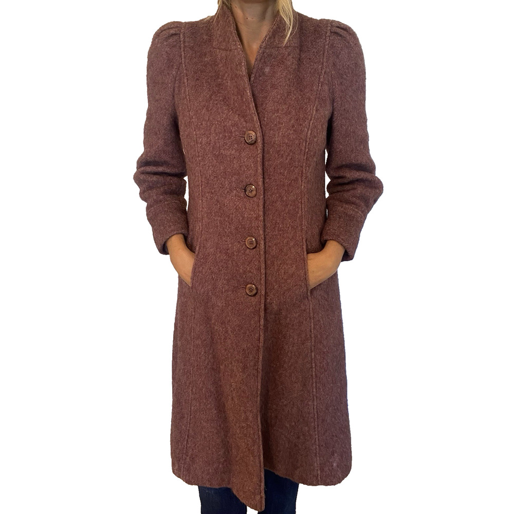Vintage 60s 70s Union Made Wool‎ Princess stand collar Swing Coat XS/S USA Retro